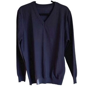 Men's Navy V-Neck Sweater Size L Classic Like New Viscose Poly